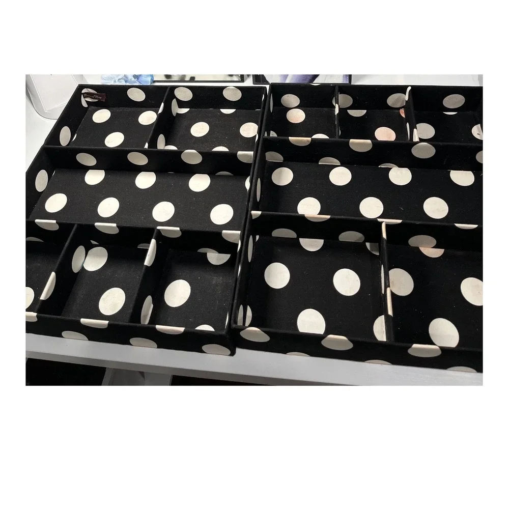 Raymond Waites Polka Dot Fabric Drawer Organizer Trays Black White Set of 2